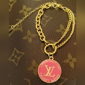 Hot Pink/Gold Trunks & Bags, Stainless Steel Gold Plated, Adjustable Bracelet